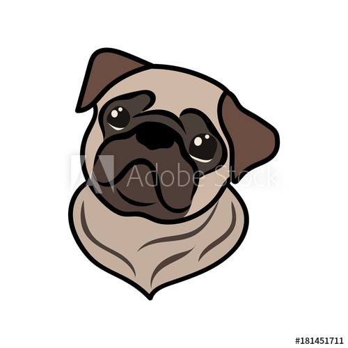 500x500 Cute Pug Vector Sign For Print Hand Drawn Cartoon Illustration