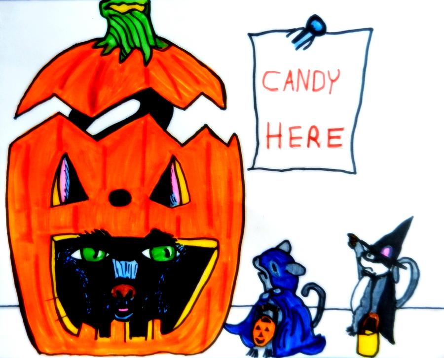 900x727 Halloween Kitty Hiding In Pumpkin Drawing
