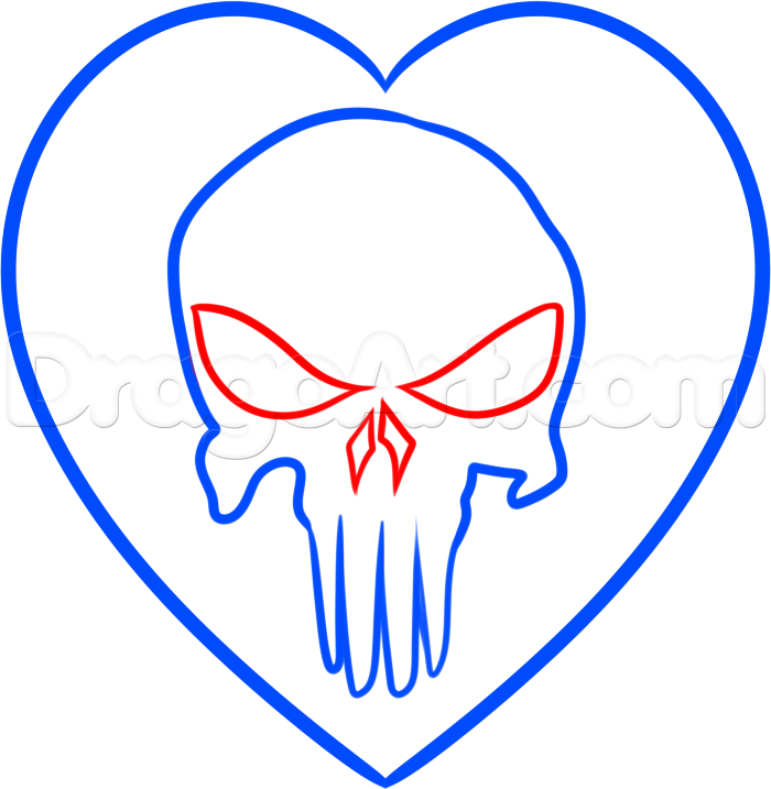 700x717 How To Draw The Punisher Heart, Step