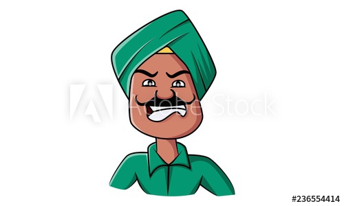 500x300 vector cartoon illustration of punjabi sardar man isolated