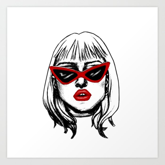 700x700 Punk Girl In Sunglasses With Red Lips Art Print