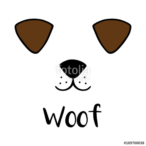 500x500 Dog Woof Vector Illustration Drawing With Writing Black Outlines
