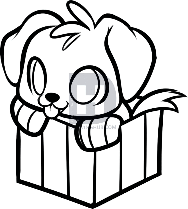 647x720 How To Draw A Christmas Puppy, Christmas Present, Step