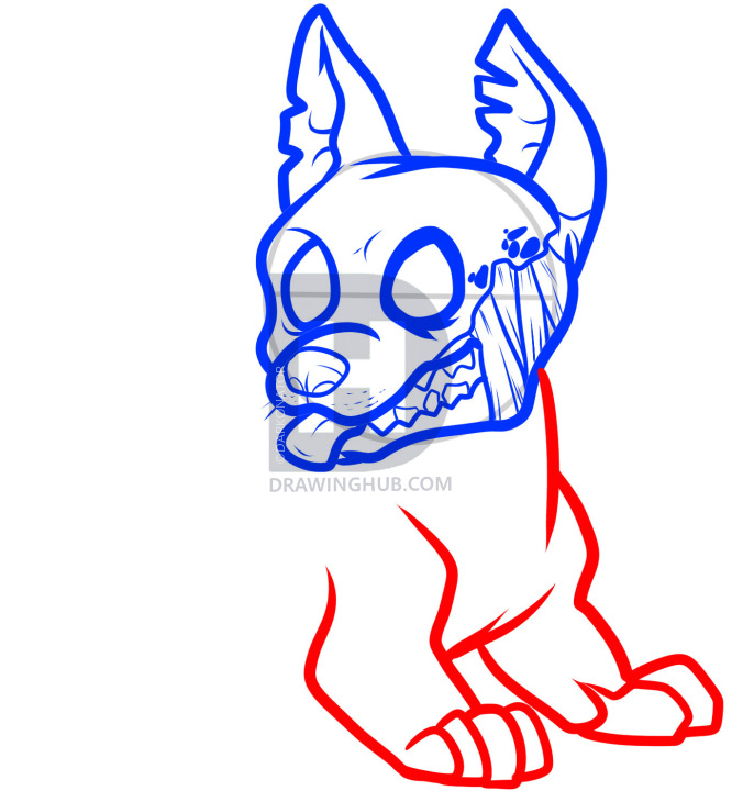 666x720 How To Draw A Zombie Puppy, Zombie Puppy, Step