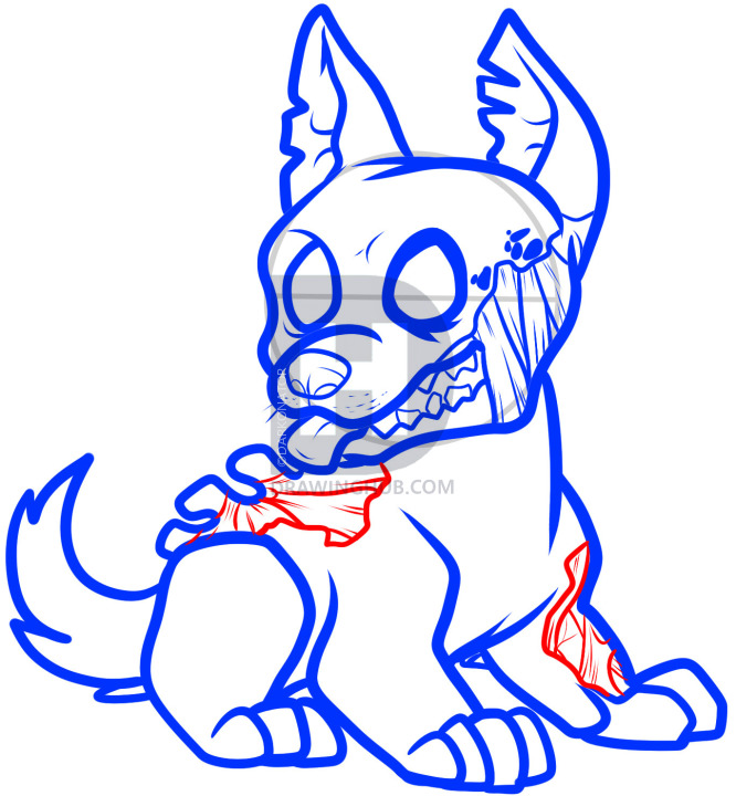 666x720 How To Draw A Zombie Puppy, Zombie Puppy, Step