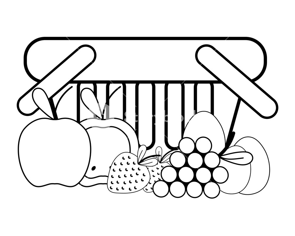 1000x800 Groceries Purchase Basket Food Bag Vector Illustration Graphic