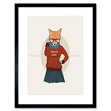 355x355 Painting Drawing Fashion Animals Nerdy Fox Girl Framed