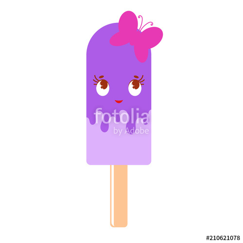 500x500 Purple Cartoon Popsicle With The Pink Butterfly Flat Colored