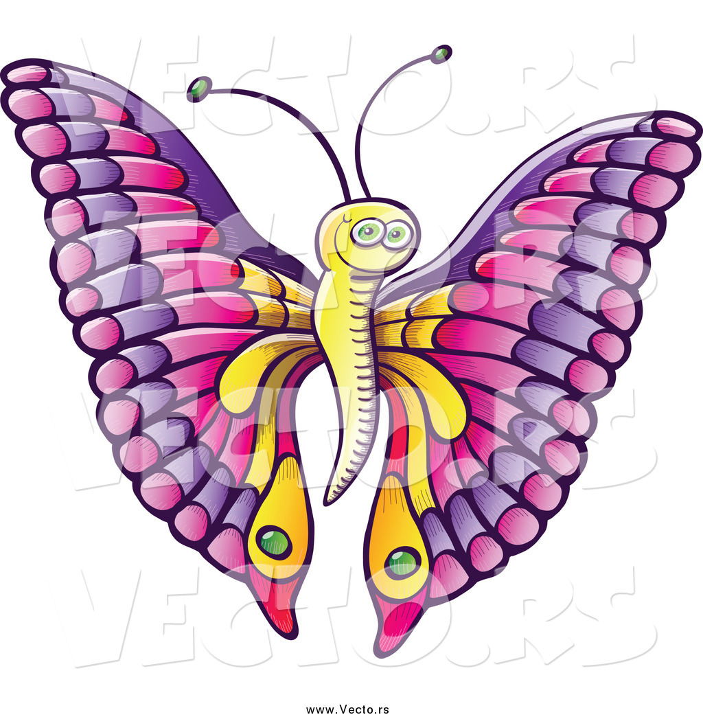 1024x1044 Vector Of A Happy Cartoon Butterfly With Pink And Purple Wings