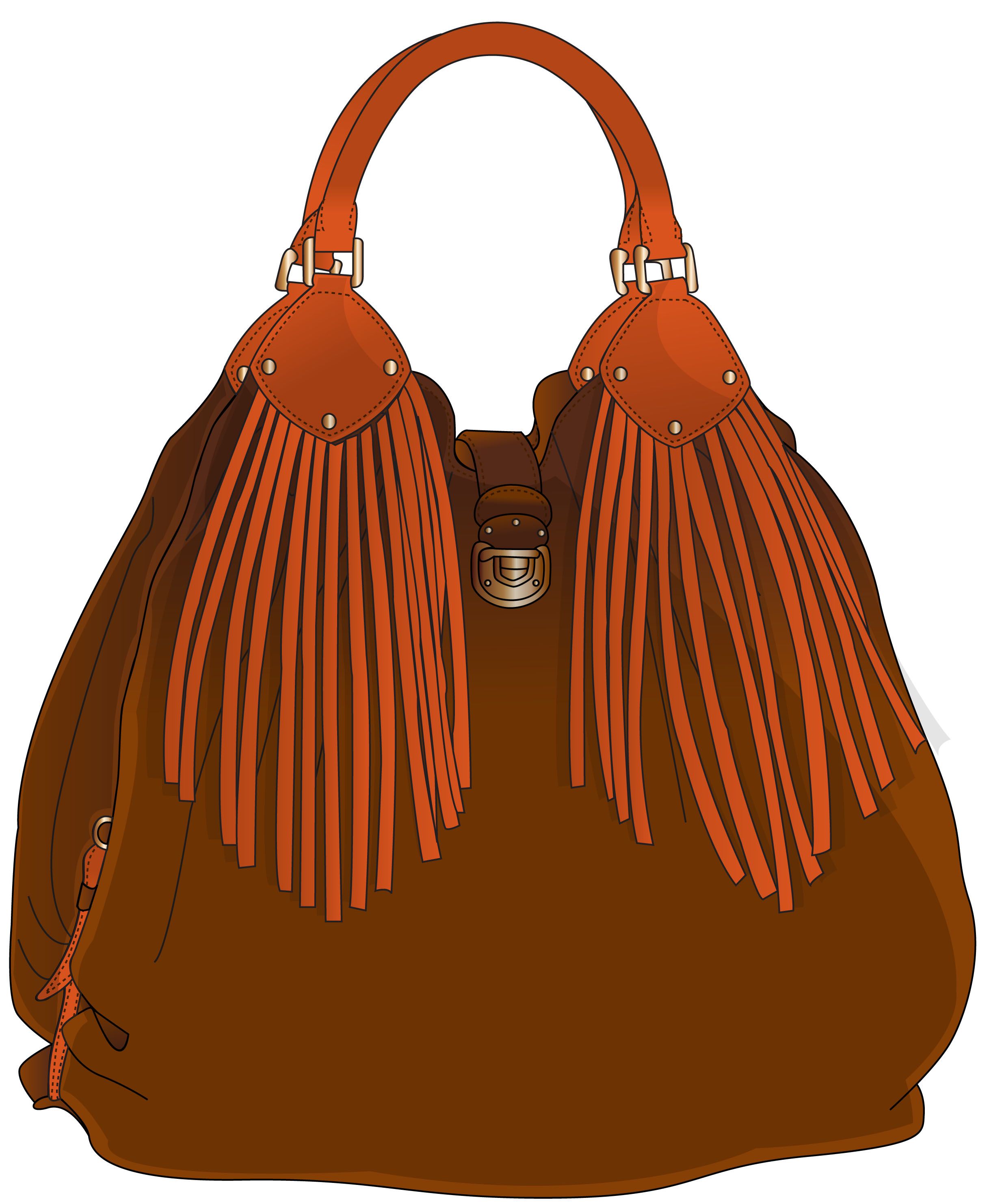 2440x2966 Brown Handbag With Orange Handles And Fringes Ilustrated Nani