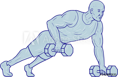 500x328 Fitness Athlete Push Up One Hand Dumbbell Drawing