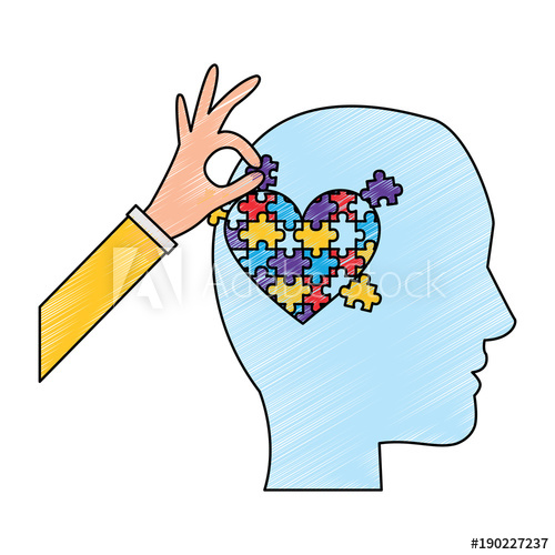 500x500 head profile with puzzle heart autism awareness vector