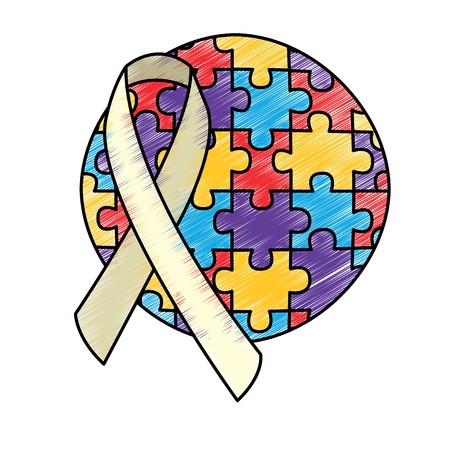 450x450 Round Puzzle Pieces With Ribbon Autism Emblem Vector Illustration