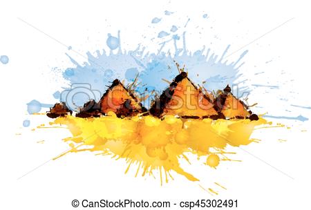 450x304 pyramids in giza, egypt made of colorful splashes vectors