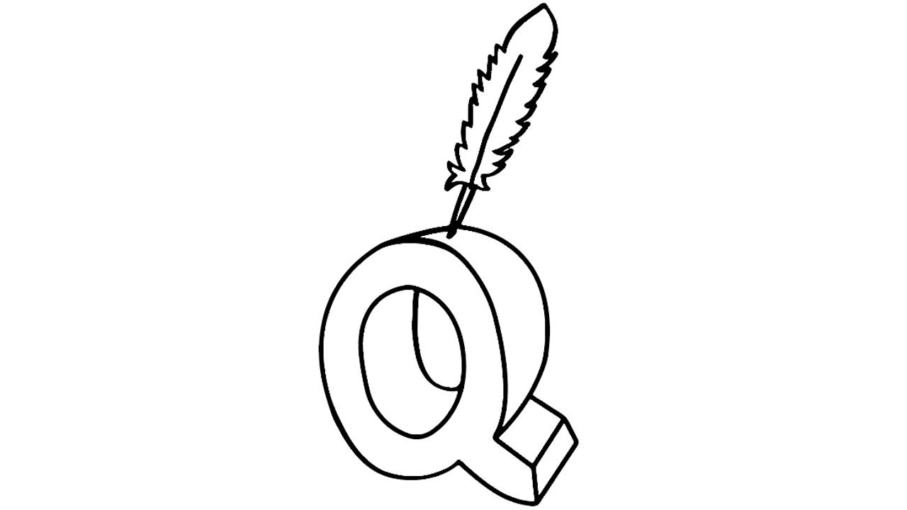 1280x720 How To Draw Alphabet Letter Q For Kids Q For Quill Coloring