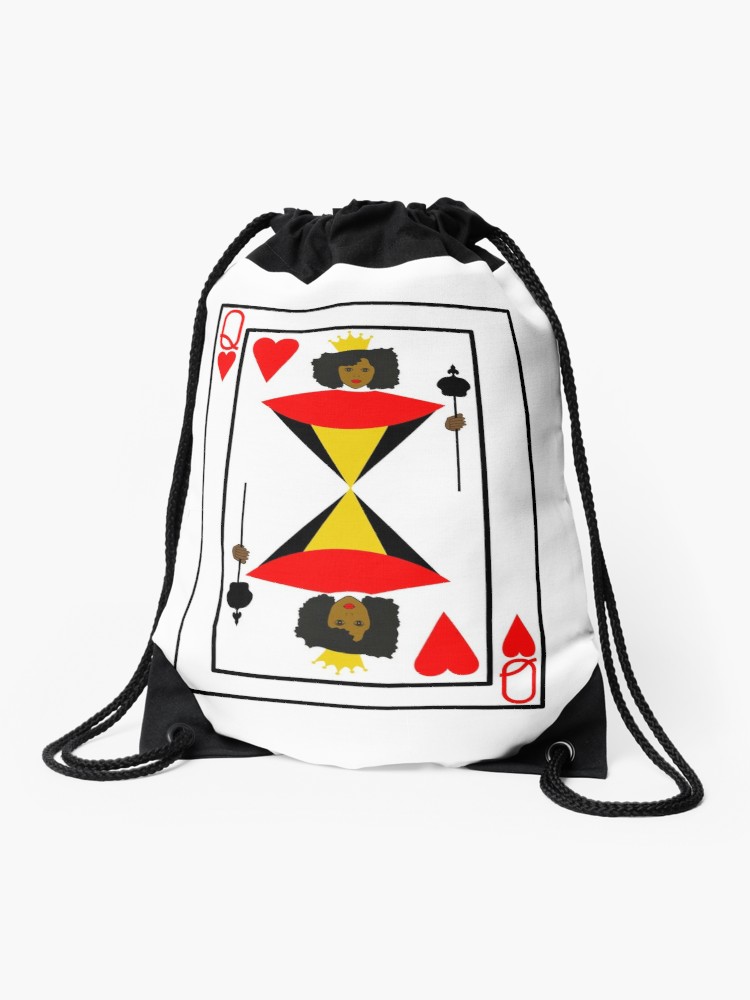 750x1000 Black Queen Of Hearts Playing Card Drawstring Bag