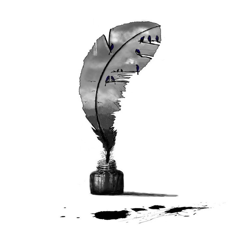794x794 Feather Quill Pen Ink Pot Ravens Black White Printable Wall Etsy