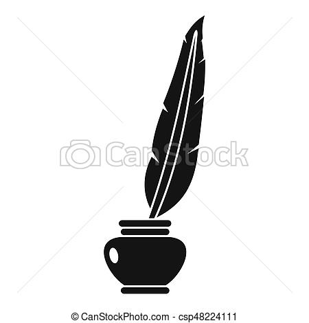 450x470 feather quill pen standing in bottle of ink icon feather quill