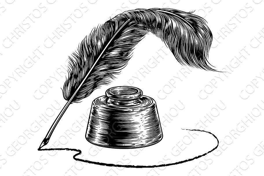 912x607 Writing Feather Quill Ink Pen And Inkwell