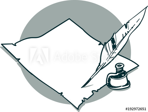 500x380 Old Paper Ink And Quill Pen Cartoon Style Vector Illustration