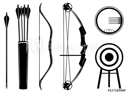 500x368 bow set icon vector illustration bow, arrow, sight, quiver