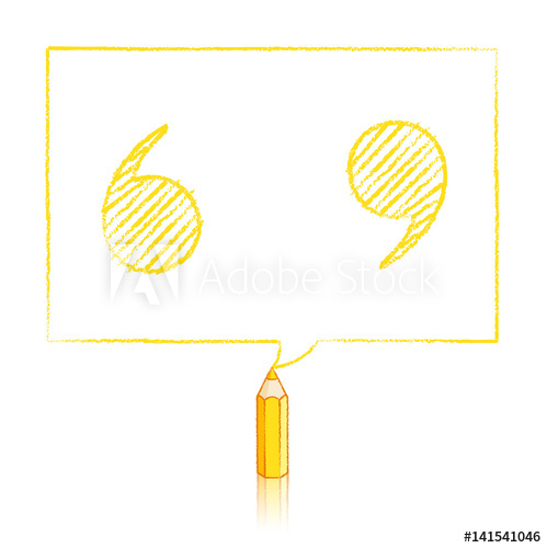 499x500 yellow pencil drawing quotation marks in rectangular speech