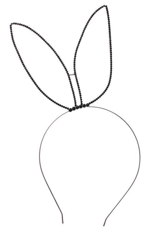 500x750 Black Rhinestone Rabbit Ears On Thin Wire Headband