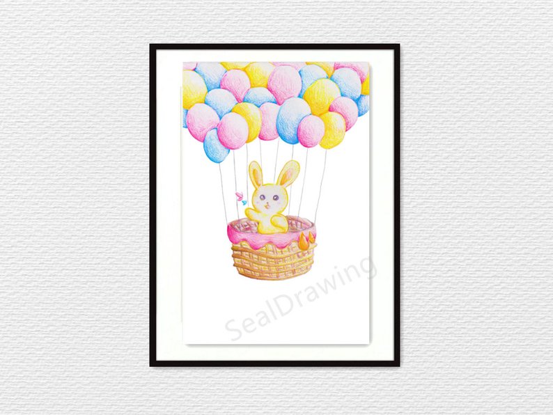794x596 Printable Two Cute Rabbit Artworks Color Pencil Drawings Etsy