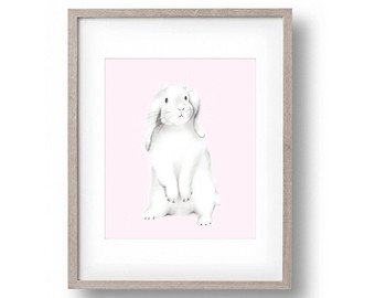 340x270 Bunny Nursery Art Pencil Drawing Pink Balloon Baby Girl Etsy