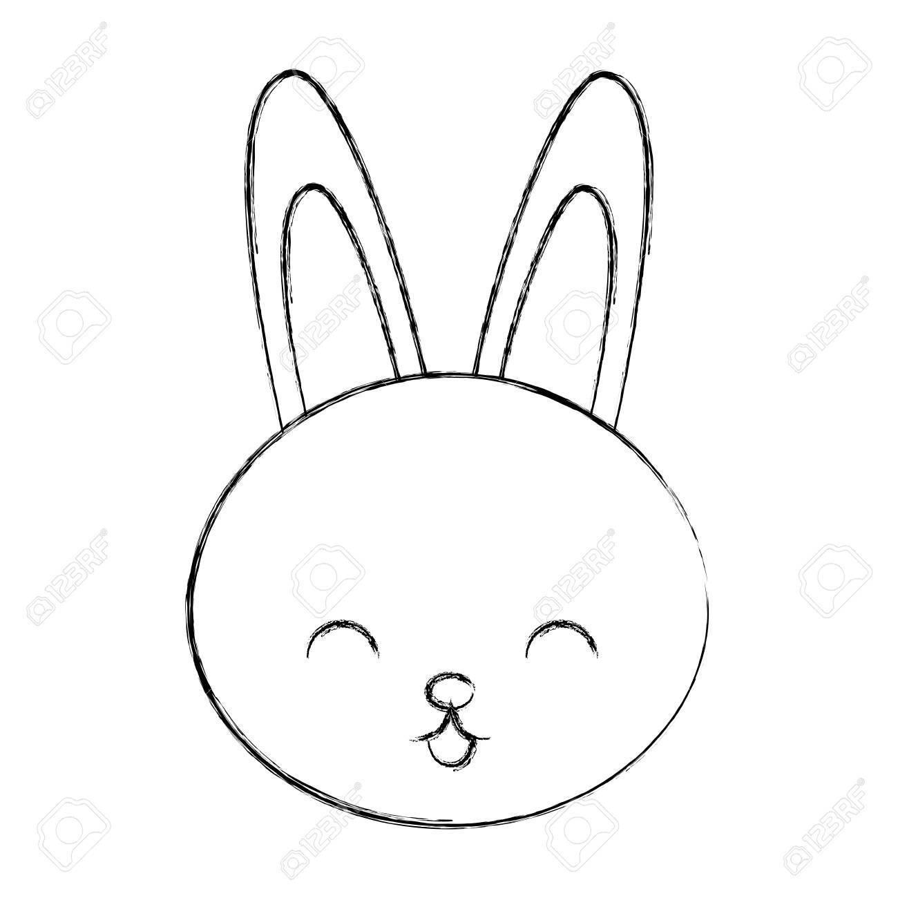 1300x1300 Cute Sketch Draw Rabbit Face Cartoon Graphic Design Stock Photo