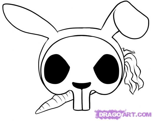 520x414 Learn How To Draw A Rabbit Skull, Symbols, Pop Culture, Free Step