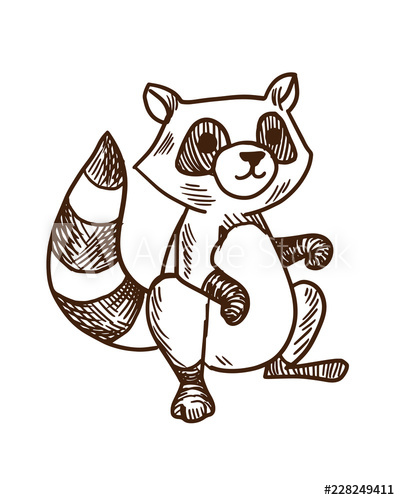 400x500 Cute Cartoon Animals Concept Hand Drawn Striped Raccoon