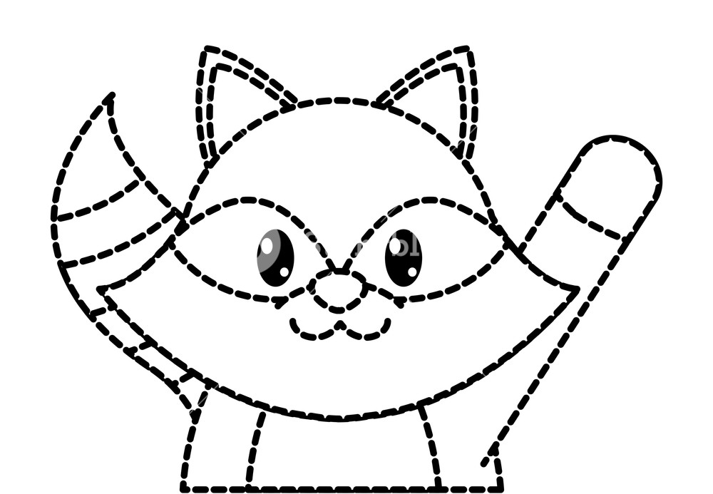 1000x693 Dotted Shape Raccoon Cute Animal With Hand Up Vector Illustration