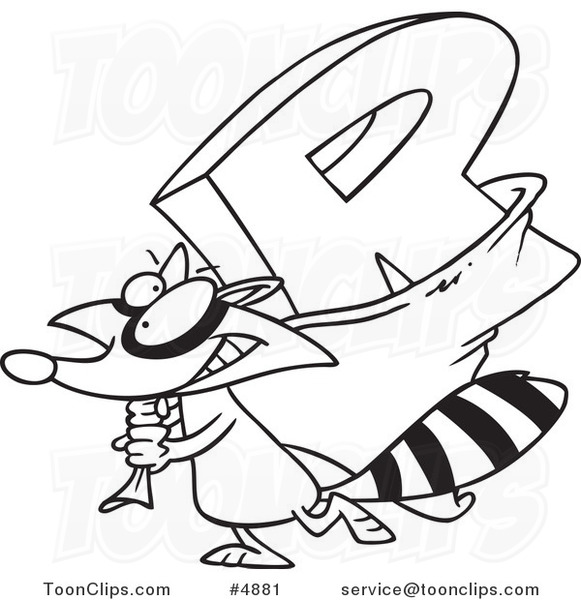 581x600 Cartoon Black And White Line Drawing Of A Raccoon Carrying