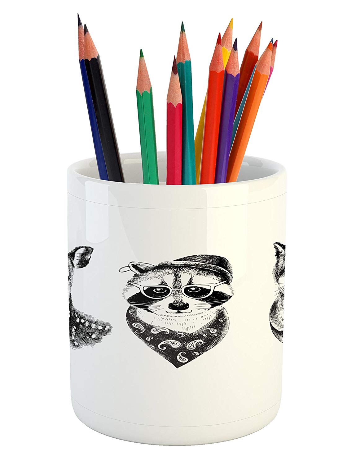 1149x1500 Lunarable Raccoon Pencil Pen Holder, Dressed Up