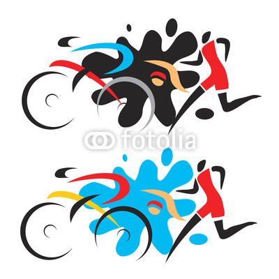 400x400 triathlon race stylized drawing of three triathlon athletes