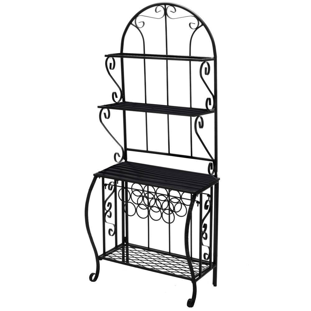 1000x1000 Baker Rack With Wine Holder Bk