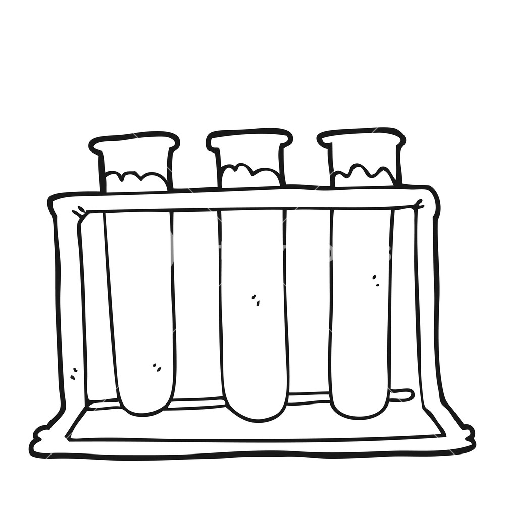 1000x1000 Freehand Drawn Black And White Cartoon Rack Of Test Tubes Royalty