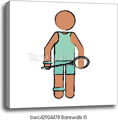 382x390 Canvas Print Of Drawing Character Badminton Player Racket Green