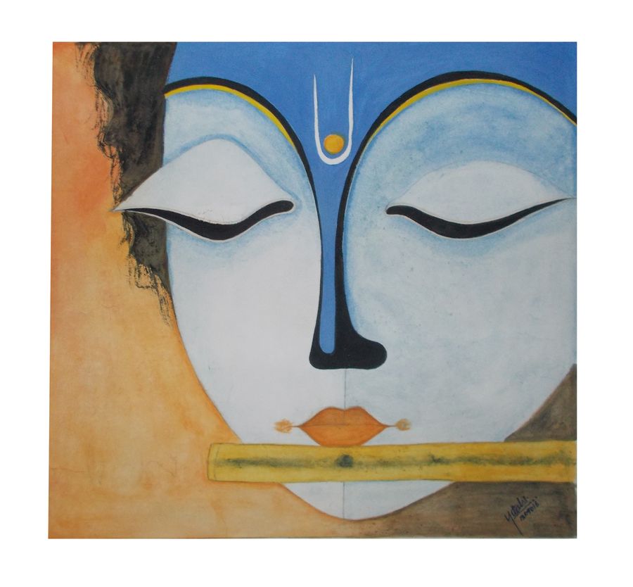 900x834 Lord Krishna Love With Music Painting