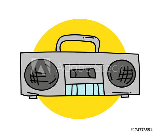 500x434 Radio Cassette Player Cartoon Hand Drawn Image Original Colorful