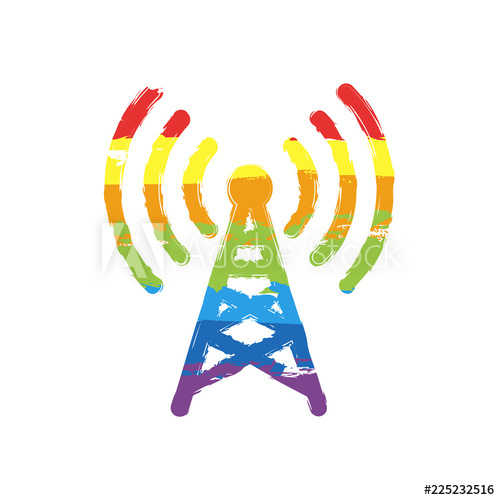 500x500 radio tower icon linear style drawing sign with lgbt style
