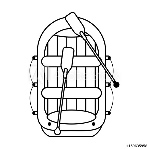 500x500 raft with oars boat icon image vector illustration design single