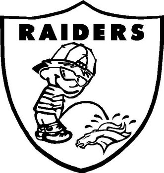 331x350 raiders shield with calvin peeing on broncos, vinyl decal sticker