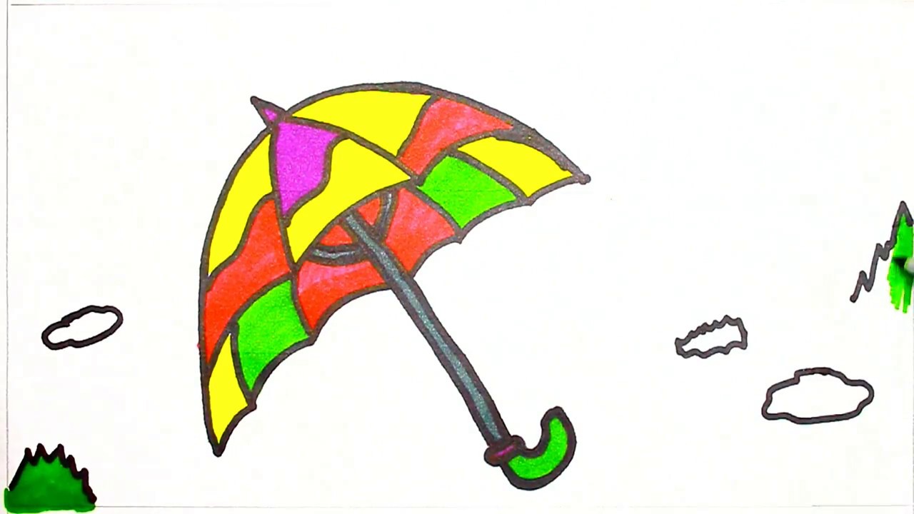 1280x720 Umbrella And Rain Coloring Draw And Colour Rainy Season