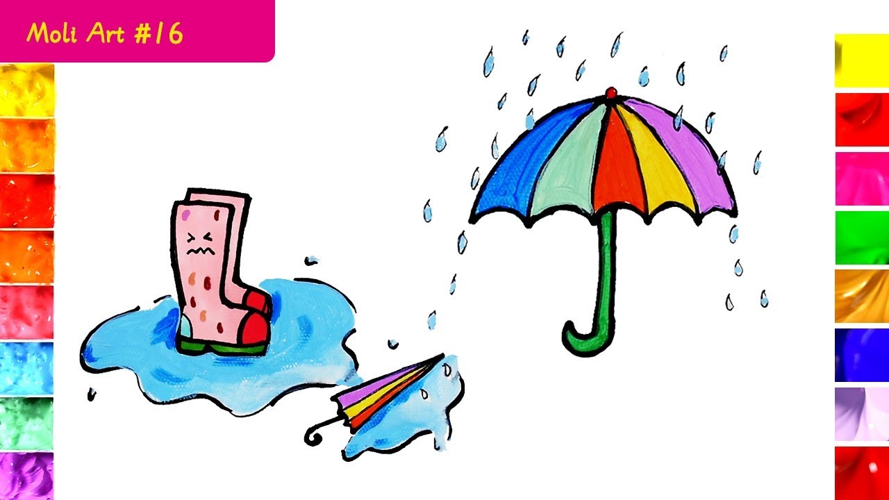 1280x720 How To Draw Umbrella And Rain Boots Coloring Kids Learn Drawing