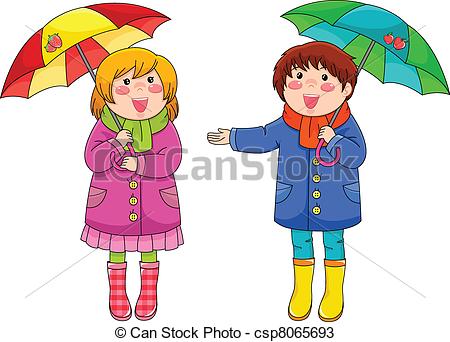 450x342 Kids With Umbrellas Two Happy Little Kids Standing With Their