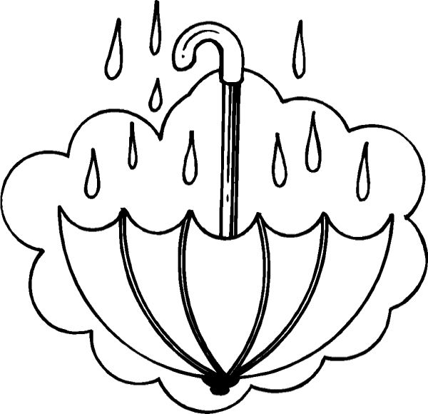 600x580 Umbrella Under Rain Coloring Pages