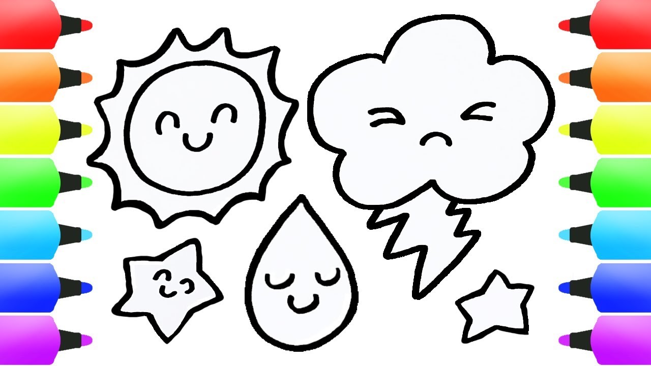 1280x720 Weather Drawing For Kids Sun, Clouds, Rain, Stars! Paint Coloring