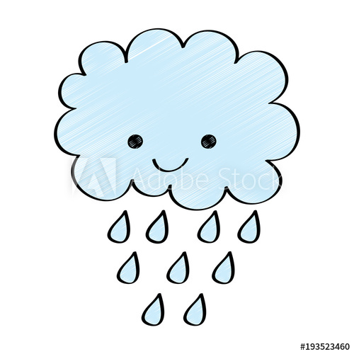 500x500 Cute Cartoon Happy Cloud Rain Drops Vector Illustration Drawing